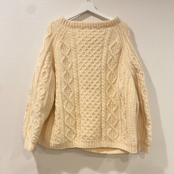 Vintage Irish Wool Fisherman Cardigan Cream Cable Knit Sweater - Picture 5 of 15